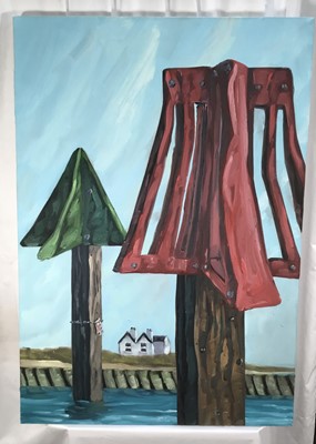 Lot 5237 - Greig Burgoyne (b. 1968) oil on canvas - Towards Camber 2001/2, signed verso, 102cm x 71cm, unframed