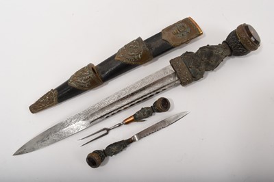 Lot 799 - Victorian Scottish Regimental dirk with etched polished steel fullered blade depicting royal arms, trophies, insignia and battle honours of the Highland Light Infantry