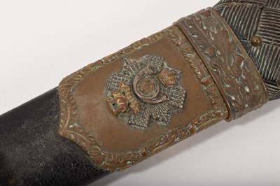 Lot 799 - Victorian Scottish Regimental dirk with etched polished steel fullered blade depicting royal arms, trophies, insignia and battle honours of the Highland Light Infantry