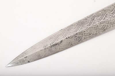 Lot 799 - Victorian Scottish Regimental dirk with etched polished steel fullered blade depicting royal arms, trophies, insignia and battle honours of the Highland Light Infantry