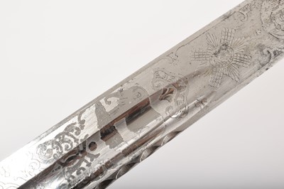 Lot 799 - Victorian Scottish Regimental dirk with etched polished steel fullered blade depicting royal arms, trophies, insignia and battle honours of the Highland Light Infantry