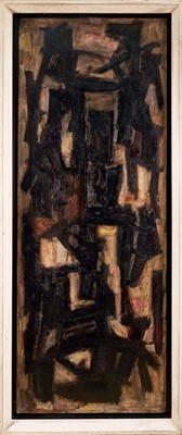 Lot 1439 - *Leo Davy (1924-1987) oil on board - Highgate Fog 1, c. 1950, 119cm x 43cm, framed