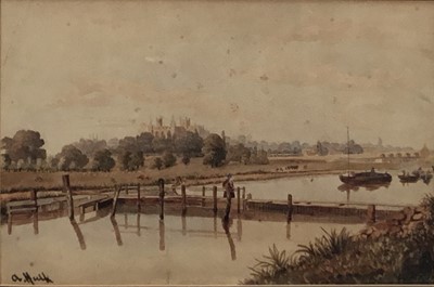 Lot 7 - Abraham Hulk Junior (FI 1876-98) watercolour - River Landscape, signed, 20cm x 31cm, in glazed frame