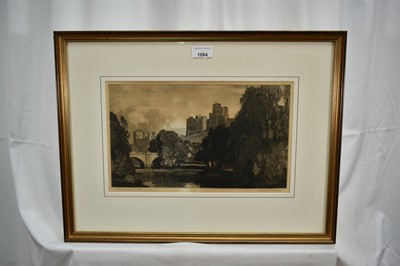 Lot 1084 - *Leonard Russell Squirrell (1893-1979) signed mezzotint - Alnwick Castle, Northumberland, 21cm x 35cm, in glazed gilt frame
