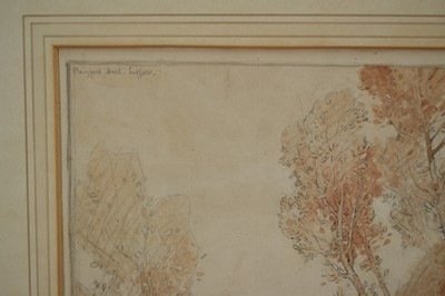Lot 1081 - *Leonard Russell Squirrell (1893-1979) pencil and sepia watercolour - Playford Hall, Suffolk, signed, dated 1918 and inscribed, 28cm x 41cm, in glazed frame