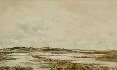 Lot 139 - David R. Watson, (Contemporary), watercolour - Cley Marshes, signed, 30cm x 49cm, in glazed frame