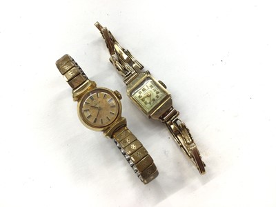 Lot 1025 - 1960s Omega ladies gold plated wristwatch and 9ct gold cased ladies JW Benson wristwatch on 9ct gold bracelet (2)