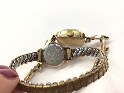 Lot 1025 - 1960s Omega ladies gold plated wristwatch and 9ct gold cased ladies JW Benson wristwatch on 9ct gold bracelet (2)