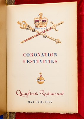 Lot 20 - The Coronation of T.M. King George VI and Queen Elizabeth 1937, three scarce Quaglino's Restaurant Coronation Gala Dinner menus and 1953 Coronation menu for The Ivy (4)