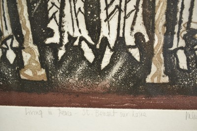 Lot 1063 - *Valerie Thornton (1931-1991) two signed limited edition etchings and aquatints - 'Le Besset', 32/75, 38cm x 55cm, 'Living in Peace' 13/45, 65cm x 49cm and a pencil drawing