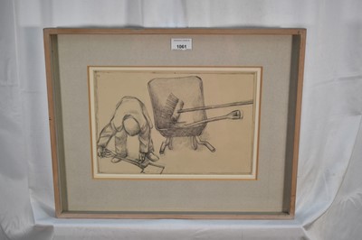 Lot 1061 - *Roderick Barrett (1920-2000) pencil drawing - 'Man and Wheelbarrow', initialled, 21cm x 31cm, in glazed frame