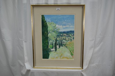 Lot 1019 - Anthony Atkinson (1929-2014) gouache - 'Road below Souzette, 1998', signed, 43cm x 31cm, in glazed gilt frame Provenance: Highgate Fine Art, London