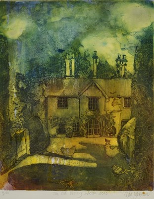 Lot 252 - Celia Lyttelton (b.1960) signed limited edition coloured etching - 'The Old Rectory Nacton, 2013', 4/10, inscribed in pencil, 45cm x 37cm, in glazed frame