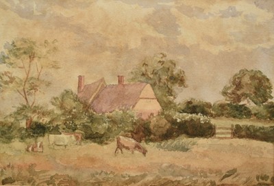 Lot 253 - Circle of Thomas Churchyard, 19th century watercolour - Cattle Grazing, 11cm x 14.5cm, in glazed frame