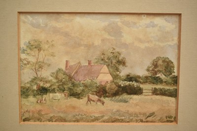 Lot 253 - Circle of Thomas Churchyard, 19th century watercolour - Cattle Grazing, 11cm x 14.5cm, in glazed frame