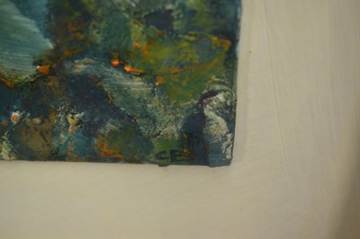 Lot 926 - Catherine Barnes, (Contemporary), acrylic and collage on paper - "On the Border", initialled, signed verso and titled, 27cm x 37cm sqaure, in glazed frame