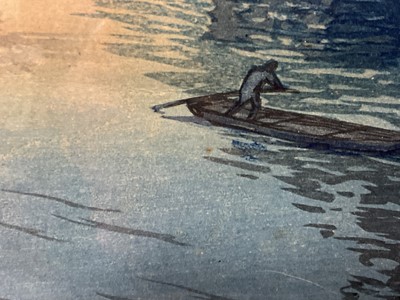 Lot 1043 - Kawase Hasui (1883-1957) colour woodcut print 'Morning in Dotonbori'