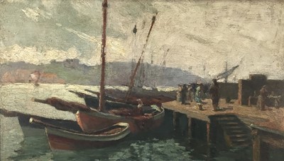 Lot 168 - Post Impressionist School, Continental oil on panel - Harbour Scene, 25cm x 45.5cm, framed