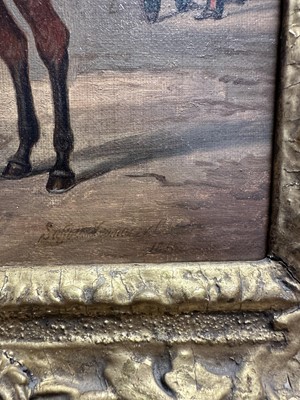 Lot 1122 - Attributed to Henry Martens (c.1790-1868) oil on canvas - Suffolk Yeomanry Cavalry, inscribed and dated 1845, 36cm x 25.5cm, in good gilt frame, together with a 19th century hand coloured engravin...
