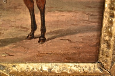 Lot 1122 - Attributed to Henry Martens (c.1790-1868) oil on canvas - Suffolk Yeomanry Cavalry, inscribed and dated 1845, 36cm x 25.5cm, in good gilt frame, together with a 19th century hand coloured engravin...