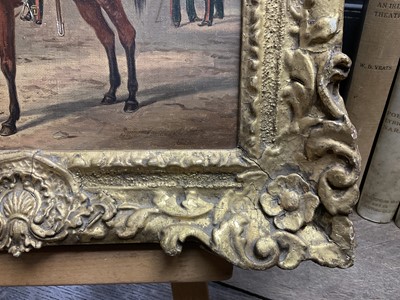 Lot 1122 - Attributed to Henry Martens (c.1790-1868) oil on canvas - Suffolk Yeomanry Cavalry, inscribed and dated 1845, 36cm x 25.5cm, in good gilt frame, together with a 19th century hand coloured engravin...