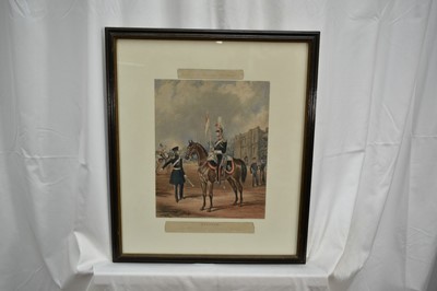 Lot 1122 - Attributed to Henry Martens (c.1790-1868) oil on canvas - Suffolk Yeomanry Cavalry, inscribed and dated 1845, 36cm x 25.5cm, in good gilt frame, together with a 19th century hand coloured engravin...