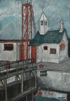 Lot 1096 - *Dione Page (1936-2021) four mixed media works, 'Canal Cottage', 'Valencia Island' and two others indistinctly titled, unframed, smallest 22.5cm x 16.5cm, largest 60cm x 80cm (4)