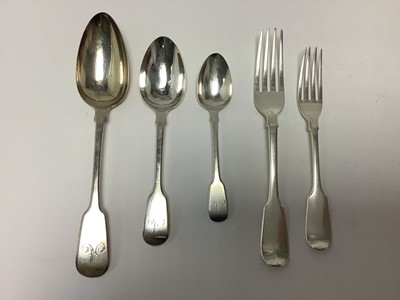 Lot 306 - Selection of 19th century silver fiddle pattern flatware with engraved initial A