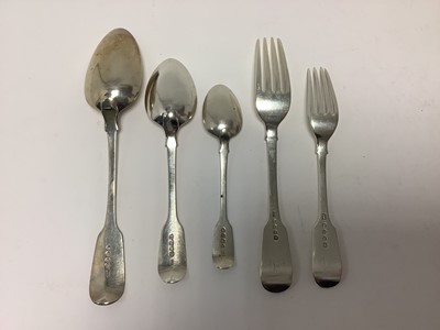 Lot 306 - Selection of 19th century silver fiddle pattern flatware with engraved initial A