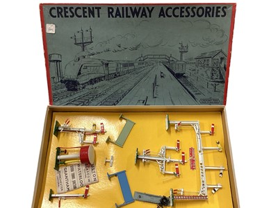 Lot 116 - Crescent Toys Railway Accessories, footbridge & figures, all boxed (3)
