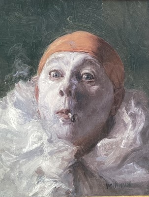 Lot 53 - After Armand Henrion (1875-1958) print - Smoking Pierrot, 18cm x 13.5cm, in glazed gilt frame