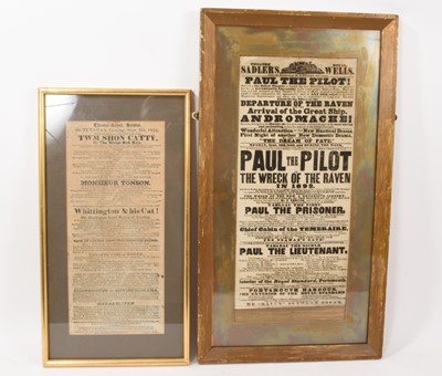 Lot 1064 - 19th century Sadlers Wells theatre poster and another for Theatre Royal, Bristol