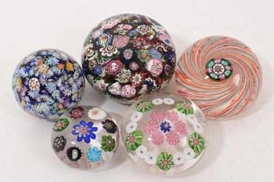 Lot 230 - Group of five millefiori paperweights, including Clichy