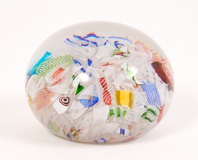Lot 226 - 19th century scrambled glass paperweight, probably Baccarat, with latticino and spiral canes