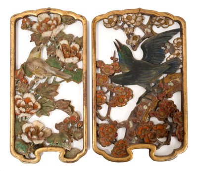Lot 1078 - Pair of early 20th century Chinese carved and pierced panels