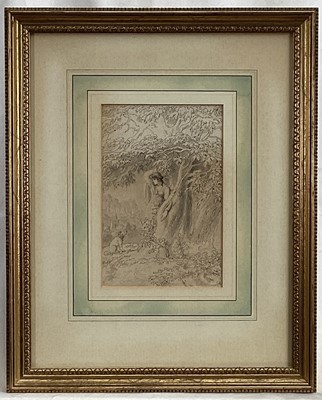 Lot 257 - Anthony Devis (1729-1816/17) pencil and wash, figure and dog in a landscape, signed with initial, 19 x 13cm, glazed frame