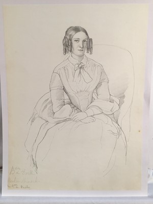 Lot 262 - Group of mid 19th century German pencil portraits studies, 32 x 23cm and smaller, two mounted. (8)