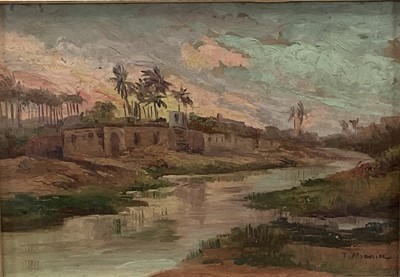 Lot 97 - Continental school mixed media - Moroccan scene, signed indistinctly, 16cm 23cm, framed