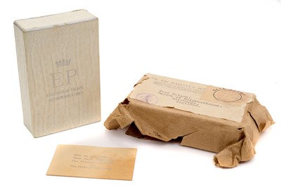 Lot 26 - The Wedding of HRH Princess Elizabeth to Prince Philip of Greece 1947, rare piece of wedding cake in box with original packaging