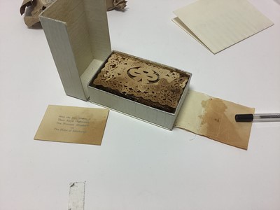 Lot 26 - The Wedding of HRH Princess Elizabeth to Prince Philip of Greece 1947, rare piece of wedding cake in box with original packaging