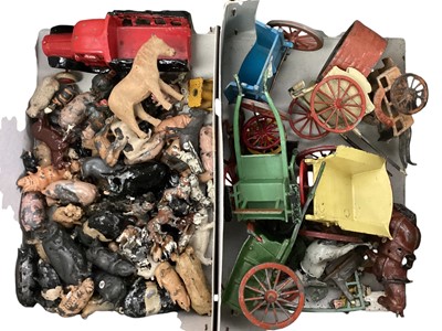Lot 205 - Lead selection various manufacturers including farm vehicles, horse & carts, tractors, dove cots, plus some Zoo animals (2 boxes)