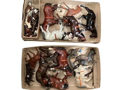 Lot 205 - Lead selection various manufacturers including farm vehicles, horse & carts, tractors, dove cots, plus some Zoo animals (2 boxes)