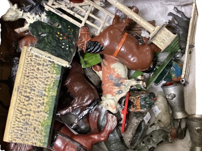 Lot 205 - Lead selection various manufacturers including farm vehicles, horse & carts, tractors, dove cots, plus some Zoo animals (2 boxes)