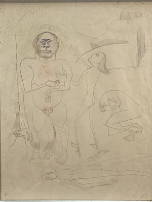Lot 171 - Claire Winsten(1894-1989) pencil, figural composition, signed with initials, 48cm x 38cm, framed