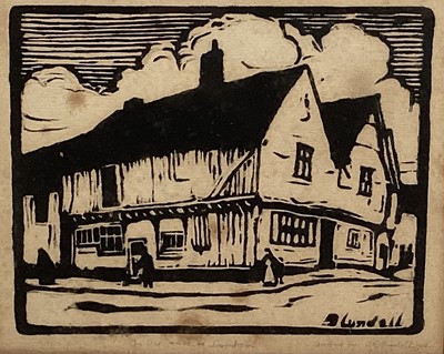Lot 170 - Alfred Blundell (1883-1968) signed woodblock print - The Old House Lavenham, signed and titled in pencil below, 15cm x 19cm, in glazed frame