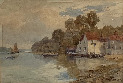 Lot 169 - Thomas Pyne R.I., R.B.A, watercolour - Butt & Oyster Pin Mill, signed and dated 1904, 16.5cm x 24cm, in glazed frame