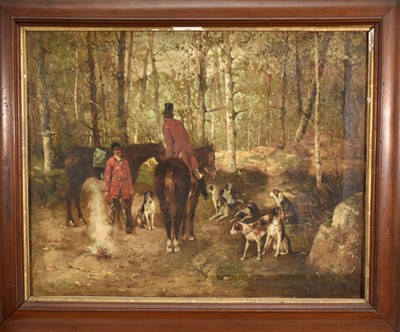 Lot 1222 - Manner of Alken, 19th century, oil on canvas - Hunting scene, 34cm x 43cm, framed