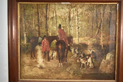 Lot 146 - Manner of Alken, 19th century, oil on canvas - Hunting scene, 34cm x 43cm, framed