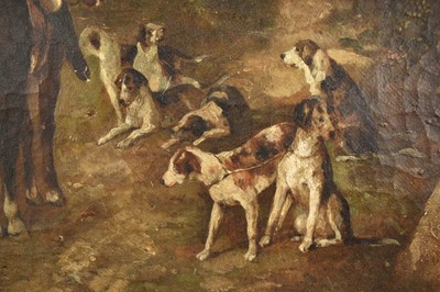 Lot 146 - Manner of Alken, 19th century, oil on canvas - Hunting scene, 34cm x 43cm, framed
