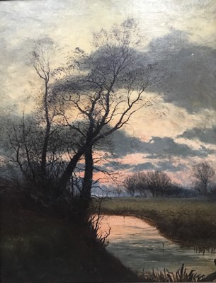 Lot 1417 - George Thomas Rope (1845-1912) oil on canvas - Landscape at Dusk, signed, 46cm x 35.5cm, in gilt frame